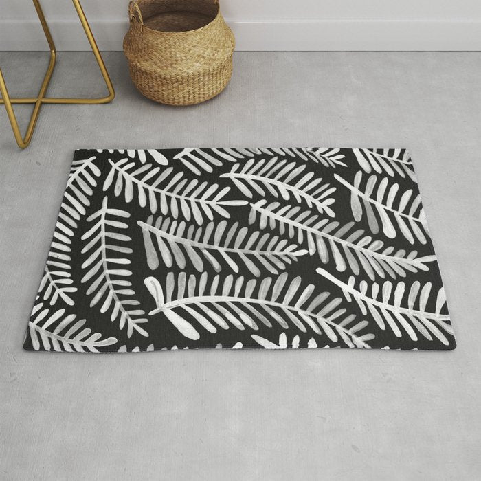 Modern Fronds - White on Black Palette Rug Gallery Image 1