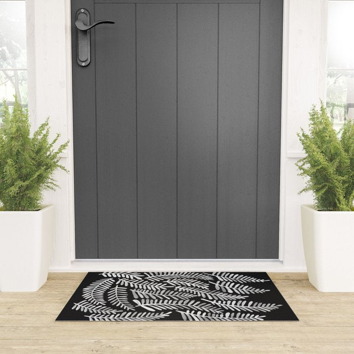 Modern Fronds - White on Black Palette Welcome Mat Gallery Image 3