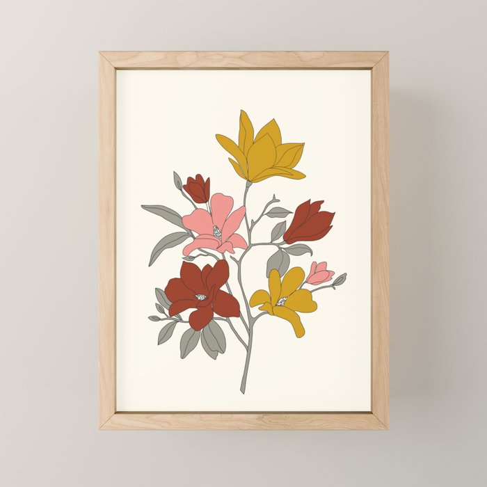 Colorful Minimal Line Art Magnolia Mini Art Print Gallery Image 1