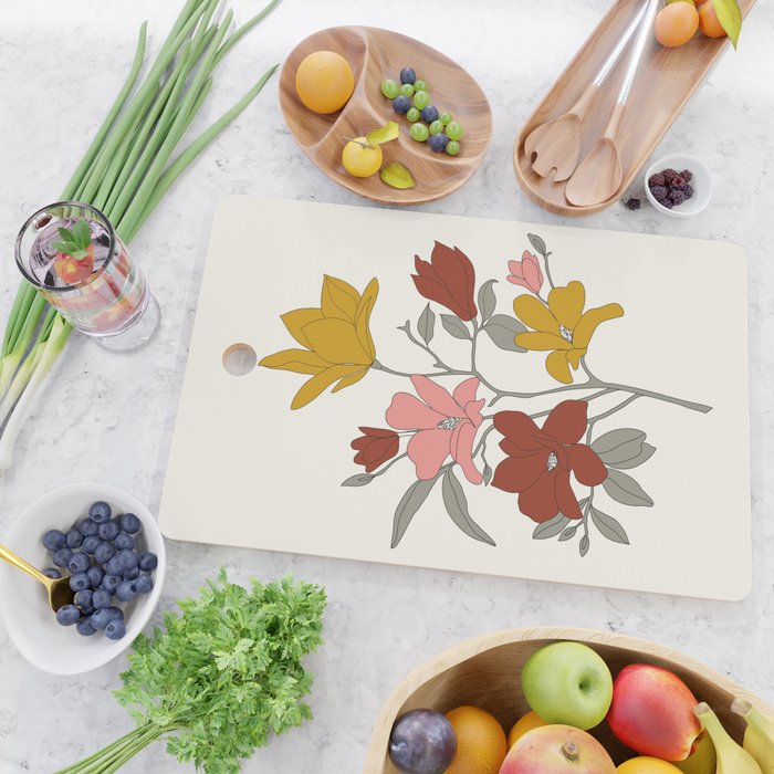 Colorful Minimal Line Art Magnolia Cutting Board Gallery Image 2