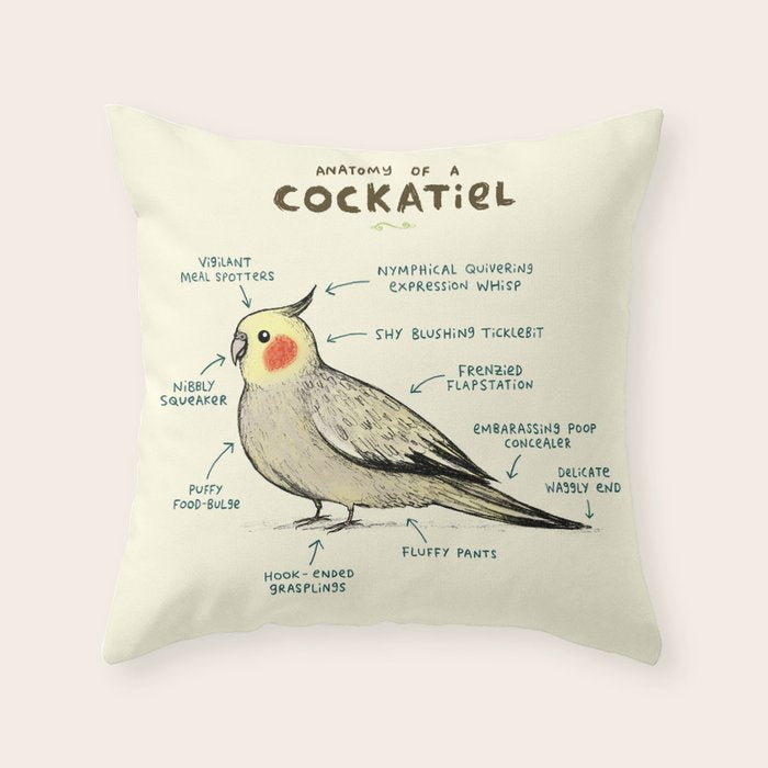 Anatomy of a Cockatiel Throw Pillow Gallery Image 6
