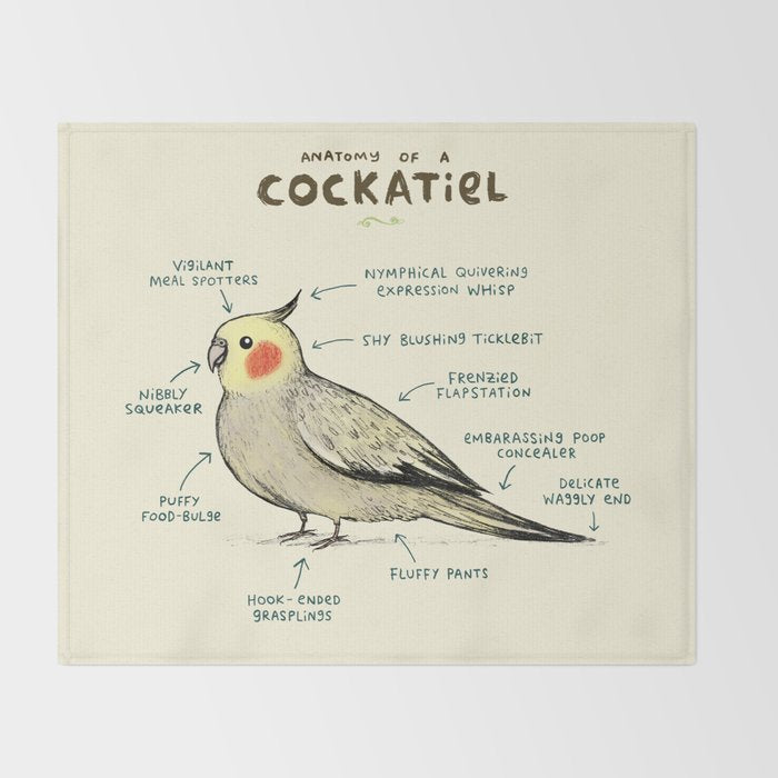 Anatomy of a Cockatiel Throw Blanket Gallery Image 2