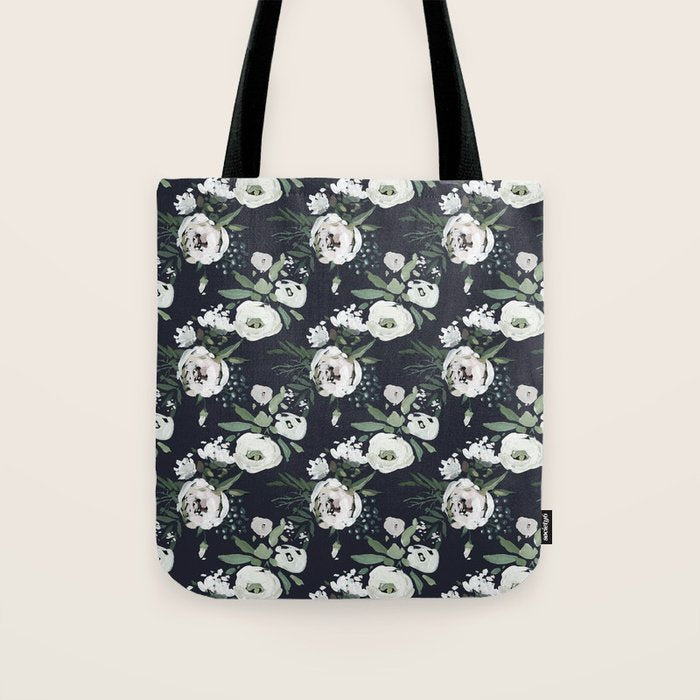 Blush pink white green black watercolor modern floral Tote Bag Gallery Image 1