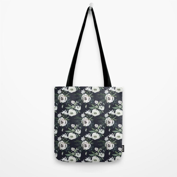 Blush pink white green black watercolor modern floral Tote Bag Gallery Image 2
