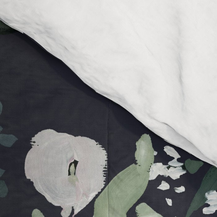 Blush pink white green black watercolor modern floral Comforter Gallery Image 4