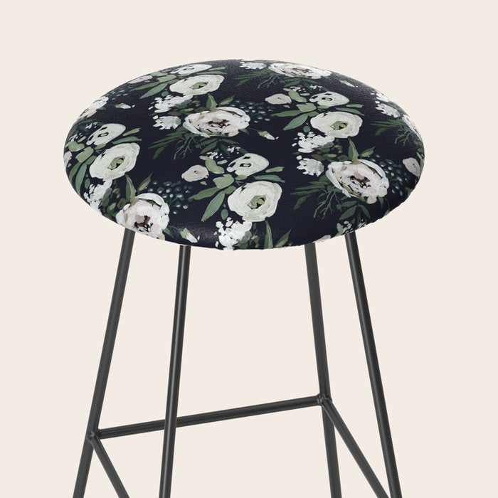 Blush pink white green black watercolor modern floral Stool Gallery Image 2