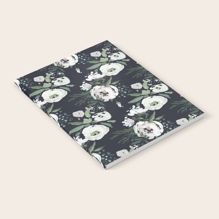 Blush pink white green black watercolor modern floral Notebook Gallery Image 1