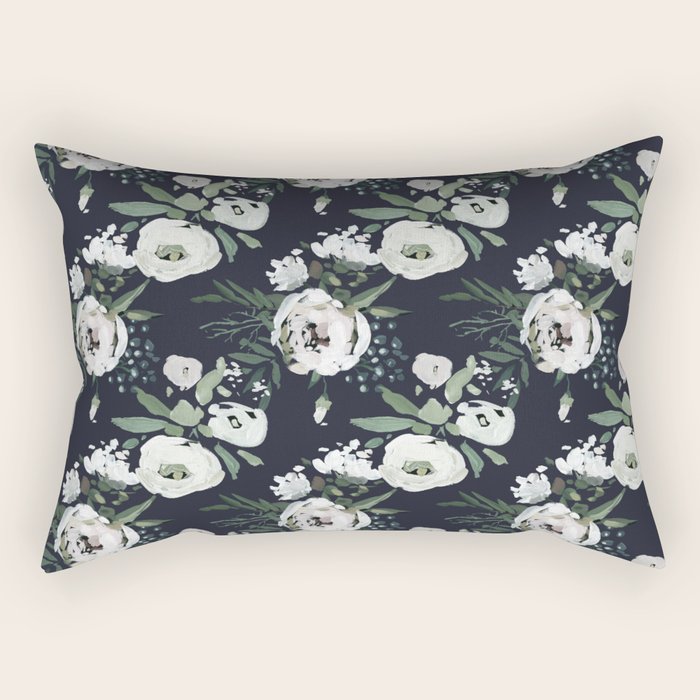 Blush pink white green black watercolor modern floral Rectangular Pillow Gallery Image 2