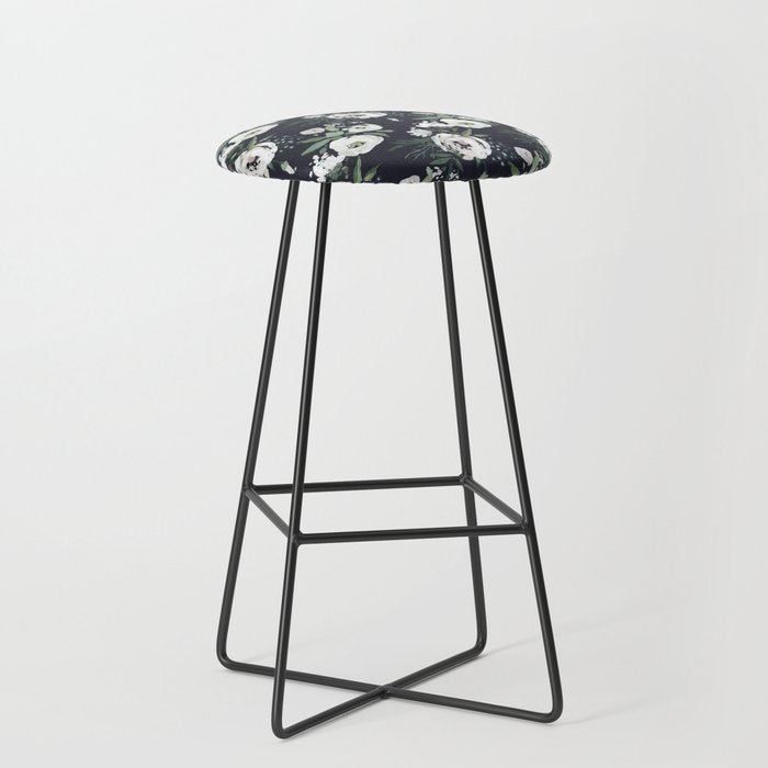 Blush pink white green black watercolor modern floral Stool Gallery Image 1