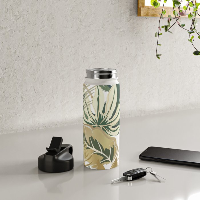 Wild Tropical Prints, Green and Gold Water Bottle Gallery Image 4