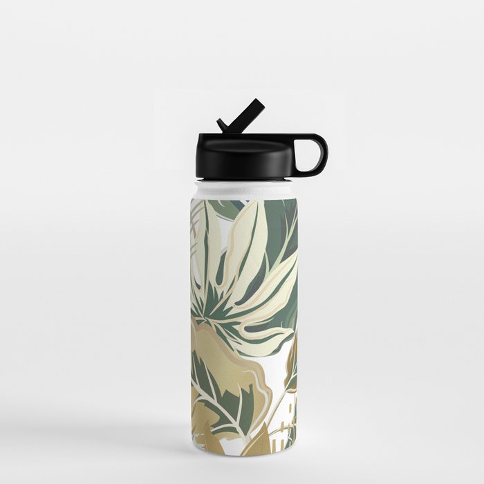 Wild Tropical Prints, Green and Gold Water Bottle Gallery Image 1