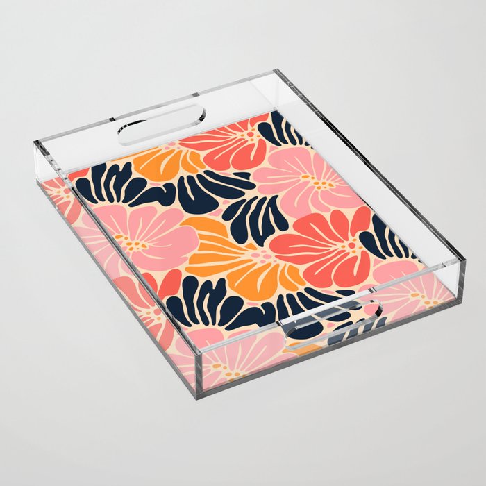 Abstract vintage flower art pattern Acrylic Tray Gallery Image 1