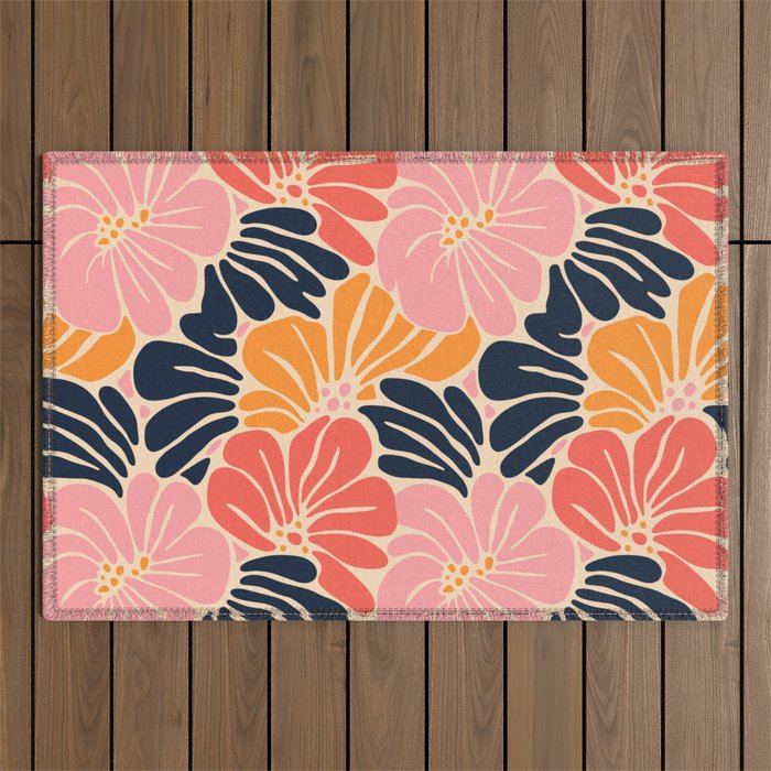 Abstract vintage flower art pattern Outdoor Rug Gallery Image 1