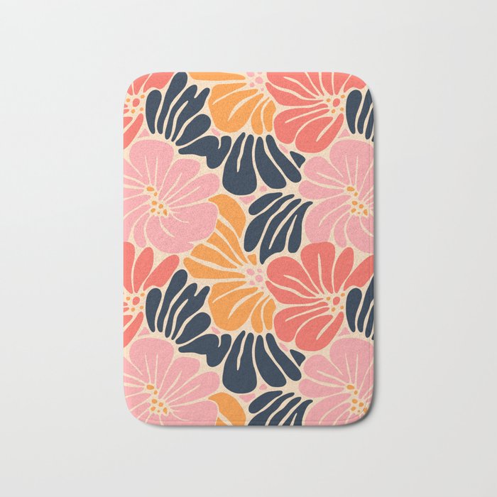 Abstract vintage flower art pattern Bath Mat Gallery Image 1