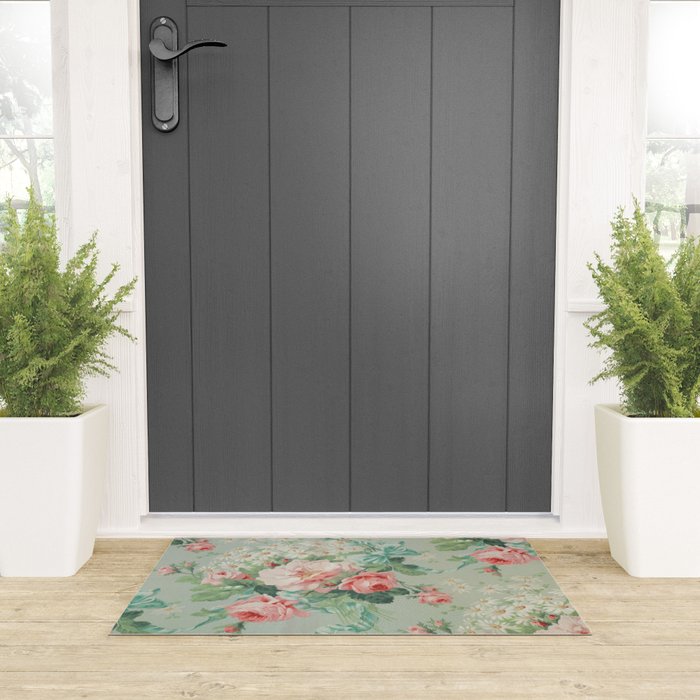 Vintage Botanical Fabric Pattern Welcome Mat Gallery Image 3