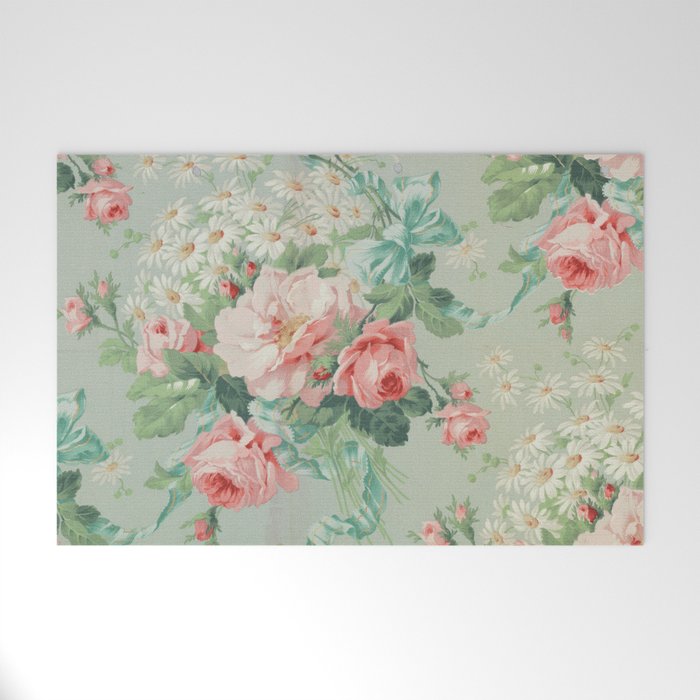 Vintage Botanical Fabric Pattern Welcome Mat Gallery Image 1