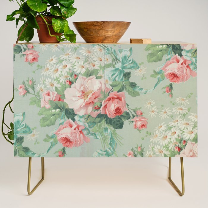 Vintage Botanical Fabric Pattern Credenza Gallery Image 1