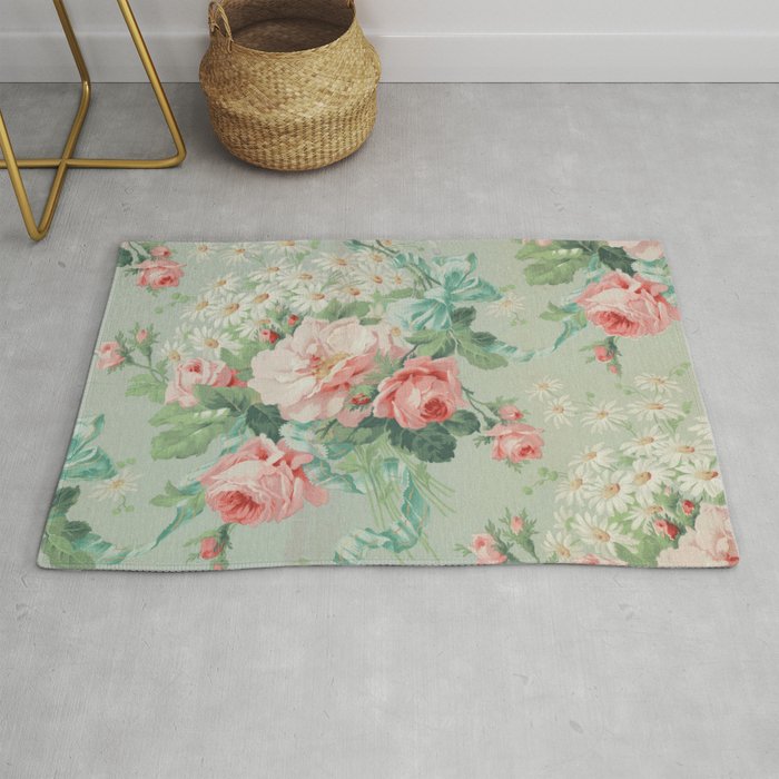 Vintage Botanical Fabric Pattern Rug Gallery Image 1