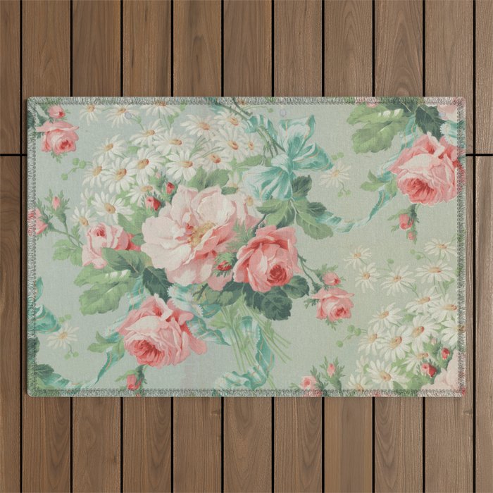 Vintage Botanical Fabric Pattern Outdoor Rug Gallery Image 1