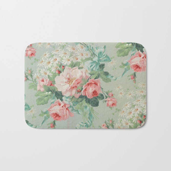 Vintage Botanical Fabric Pattern Bath Mat Gallery Image 1