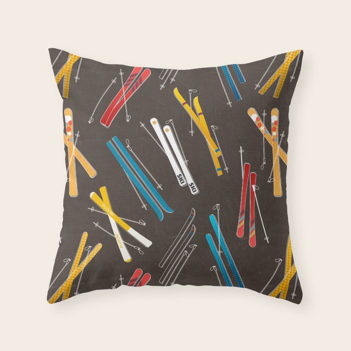 Ski Fun: Vintage Style  Throw Pillow Gallery Image 6