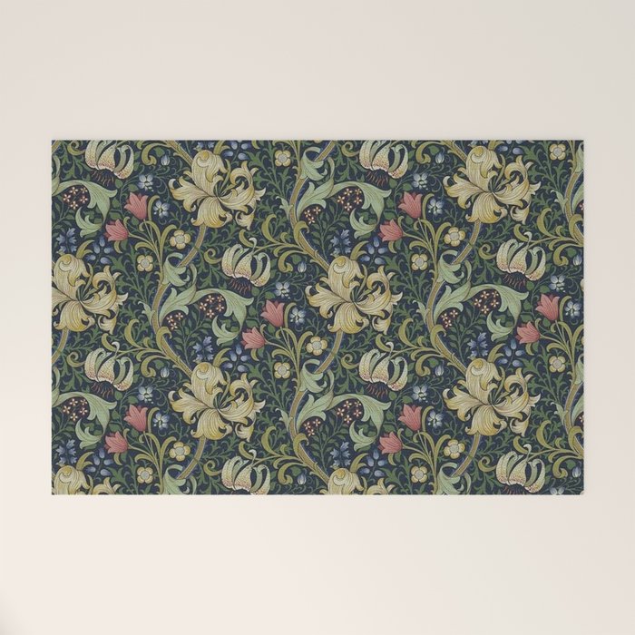 William Morris Golden Lily Midnight Green Vintage Pattern Welcome Mat Gallery Image 1