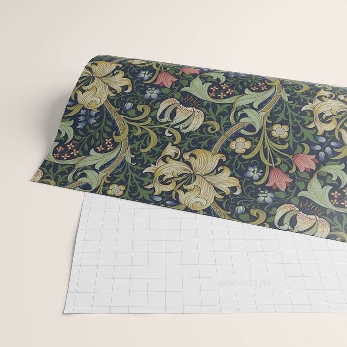 William Morris Golden Lily Midnight Green Vintage Pattern Wrapping Paper Gallery Image 2