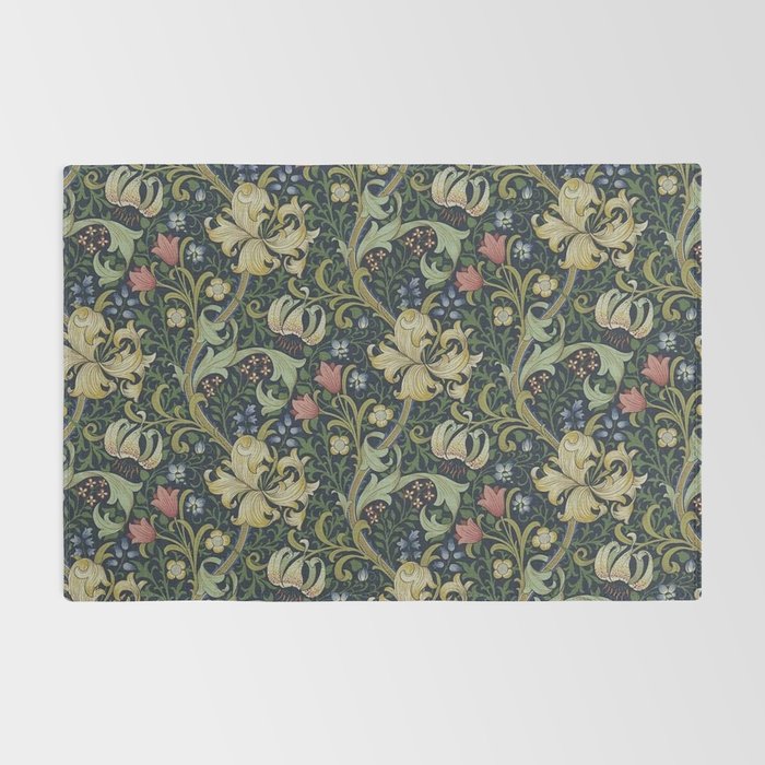 William Morris Golden Lily Midnight Green Vintage Pattern Rug Gallery Image 2