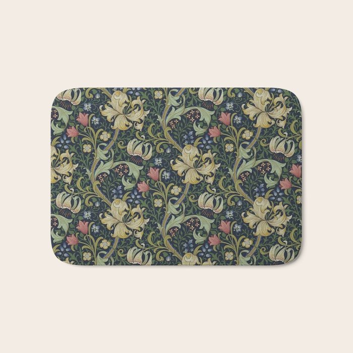 William Morris Golden Lily Midnight Green Vintage Pattern Bath Mat Gallery Image 1