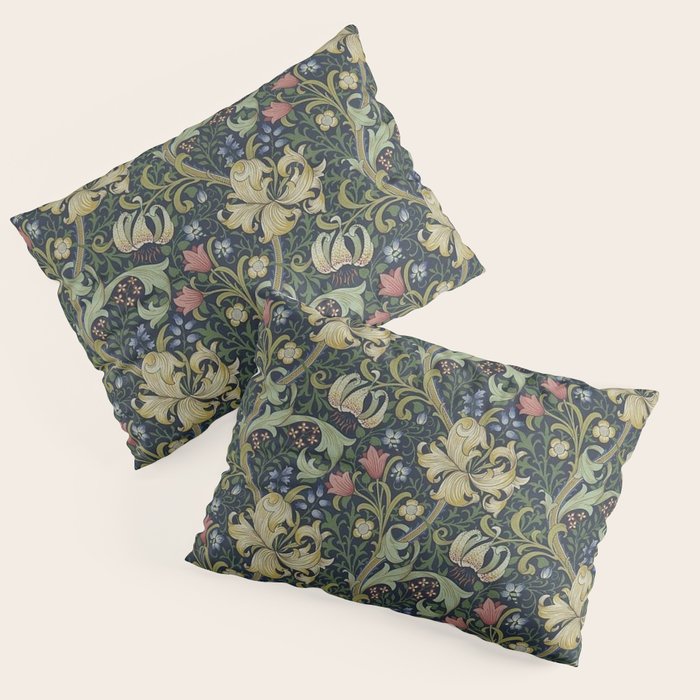 William Morris Golden Lily Midnight Green Vintage Pattern Pillow Sham Gallery Image 1