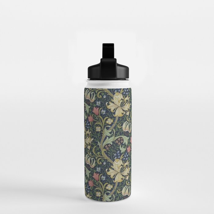 William Morris Golden Lily Midnight Green Vintage Pattern Water Bottle Gallery Image 2