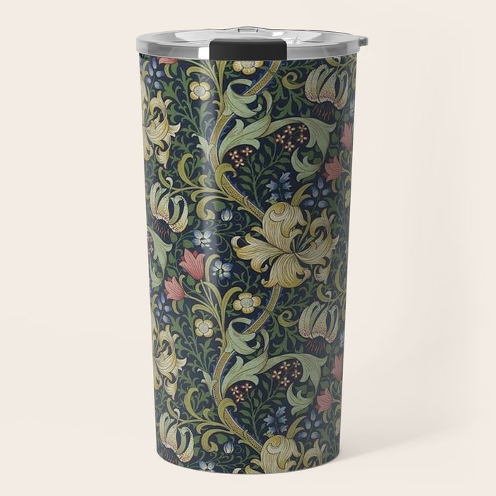 William Morris Golden Lily Midnight Green Vintage Pattern Travel Mug Gallery Image 1
