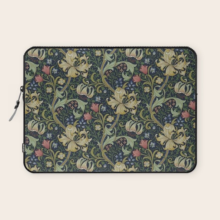 William Morris Golden Lily Midnight Green Vintage Pattern Laptop Sleeve Gallery Image 1