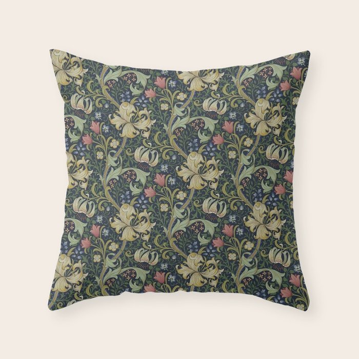 William Morris Golden Lily Midnight Green Vintage Pattern Throw Pillow Gallery Image 6