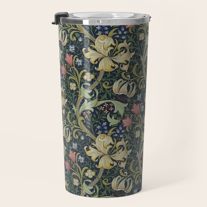 William Morris Golden Lily Midnight Green Vintage Pattern Travel Mug Gallery Image 3