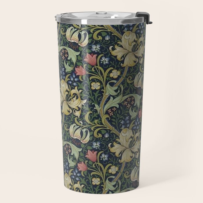 William Morris Golden Lily Midnight Green Vintage Pattern Travel Mug Gallery Image 2
