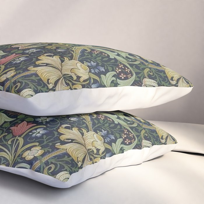 William Morris Golden Lily Midnight Green Vintage Pattern Pillow Sham Gallery Image 3