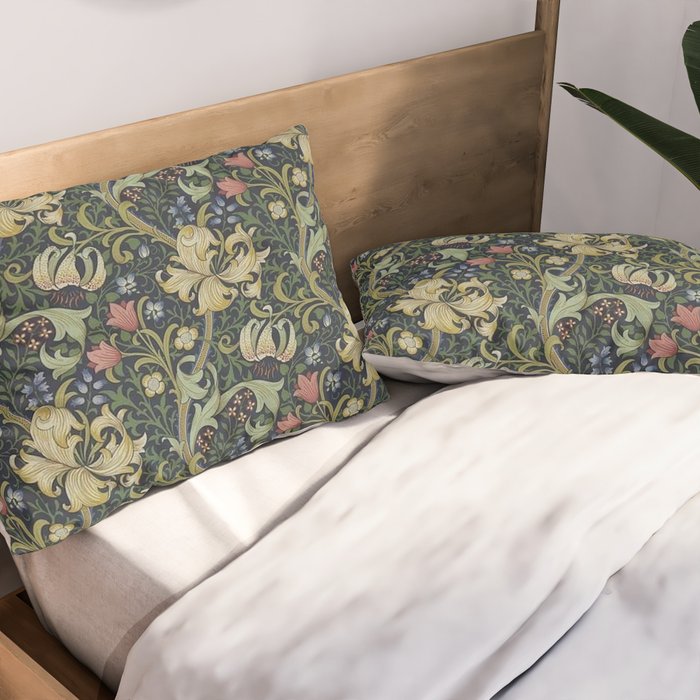 William Morris Golden Lily Midnight Green Vintage Pattern Pillow Sham Gallery Image 2