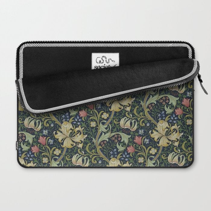 William Morris Golden Lily Midnight Green Vintage Pattern Laptop Sleeve Gallery Image 2