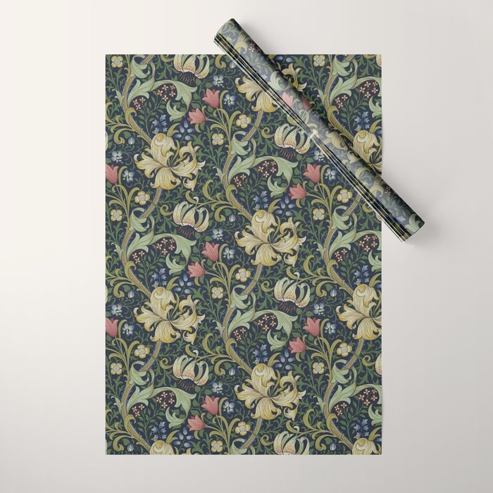 William Morris Golden Lily Midnight Green Vintage Pattern Wrapping Paper Gallery Image 1