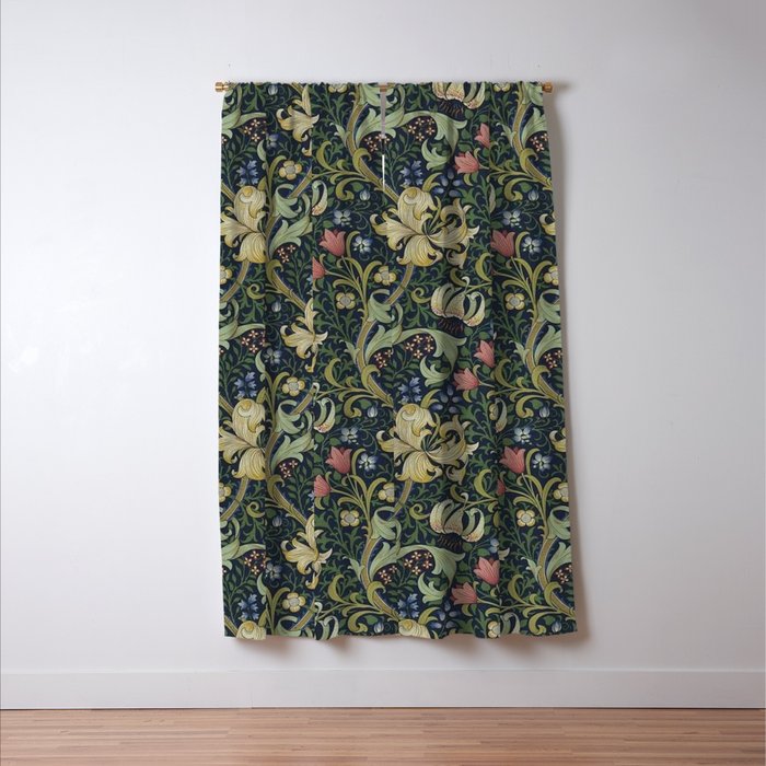 William Morris Golden Lily Midnight Green Vintage Pattern Window Curtain Gallery Image 3