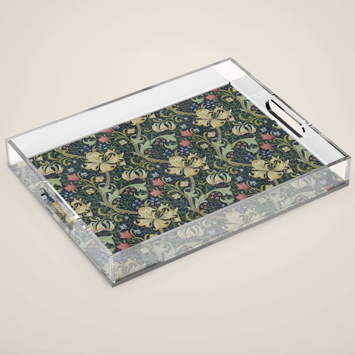 William Morris Golden Lily Midnight Green Vintage Pattern Acrylic Tray Gallery Image 1