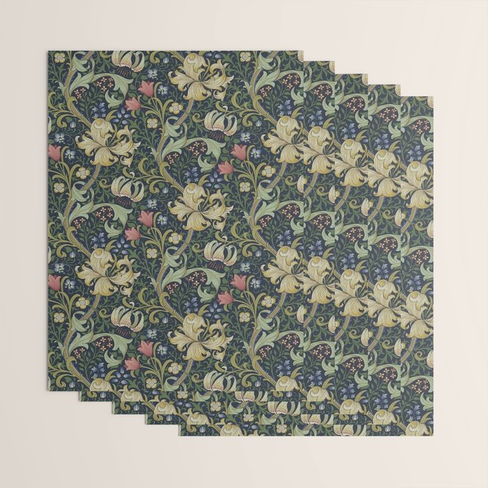 William Morris Golden Lily Midnight Green Vintage Pattern Wrapping Paper Gallery Image 3
