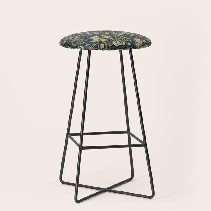 William Morris Golden Lily Midnight Green Vintage Pattern Stool Gallery Image 1