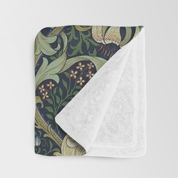 William Morris Golden Lily Midnight Green Vintage Pattern Throw Blanket Gallery Image 3