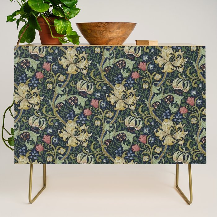 William Morris Golden Lily Midnight Green Vintage Pattern Credenza Gallery Image 1