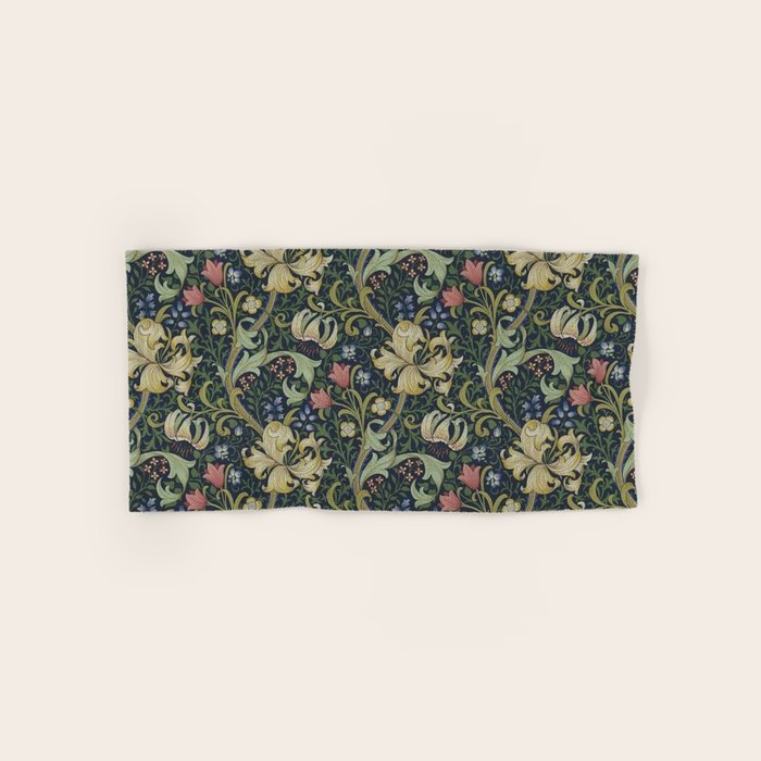 William Morris Golden Lily Midnight Green Vintage Pattern Bath Towel Gallery Image 1