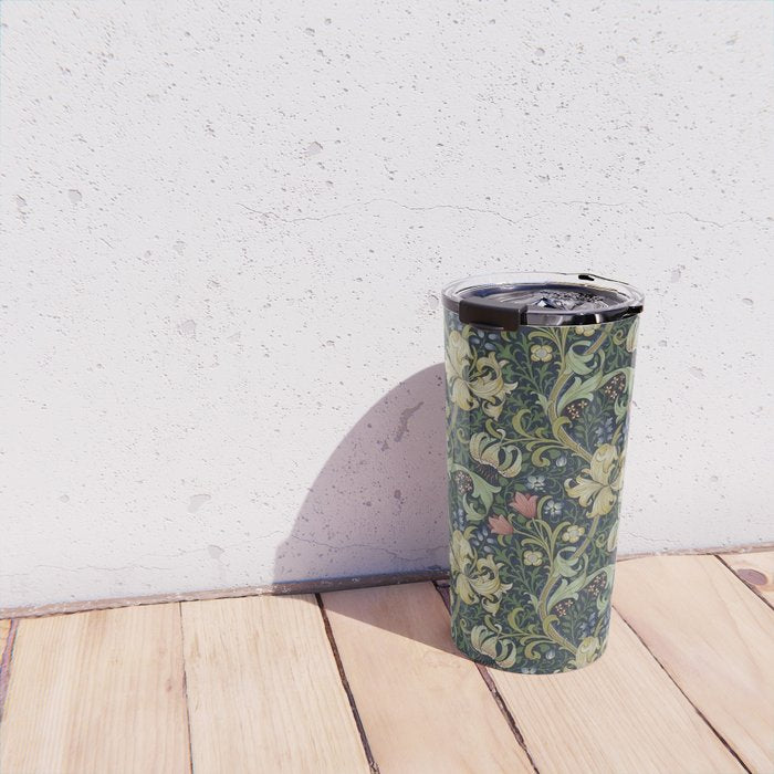 William Morris Golden Lily Midnight Green Vintage Pattern Travel Mug Gallery Image 4
