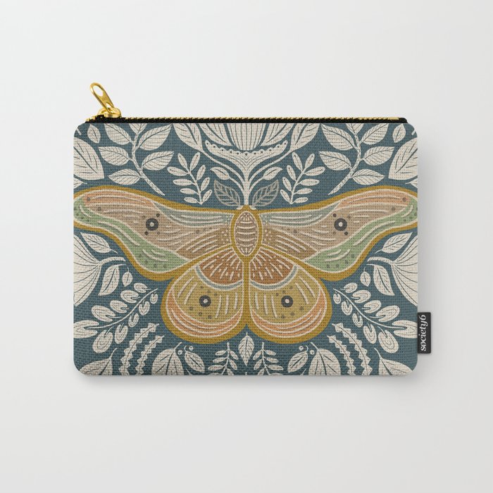Moth Floral | Gold, Blue-Green Carry All Pouch Gallery Image 1