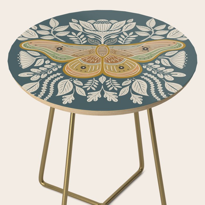 Moth Floral | Gold, Blue-Green Side Table Gallery Image 2
